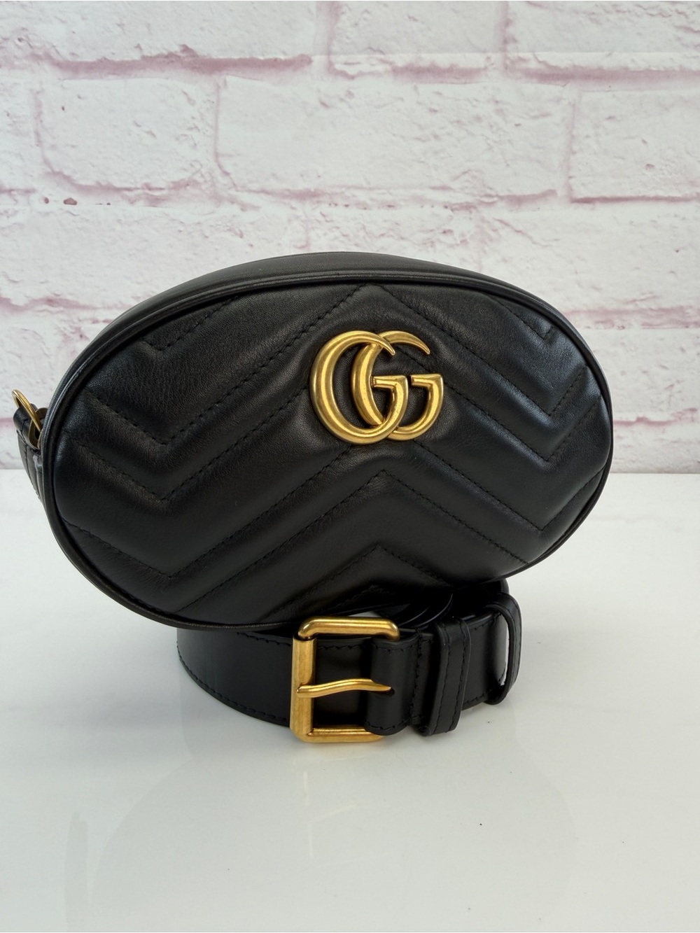 Authentic Gucci Marmont Matelasse Black Leather Fanny Waist Bag